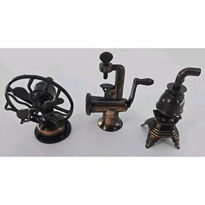3 Vtg Durham Industries Die Cast Metal Meat Grinder, Stove & Fan 1976 No14 5473
